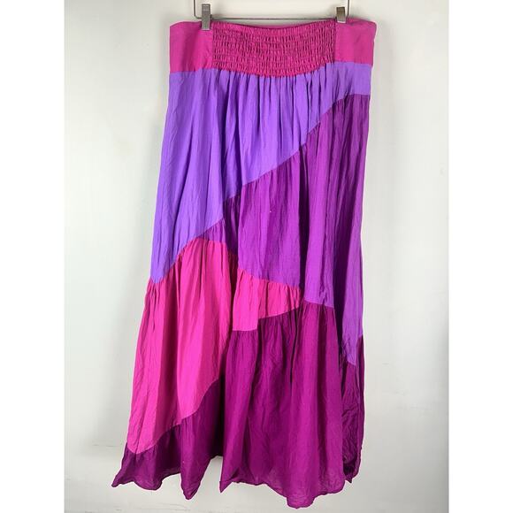 Indikka XL Pink Purple Colorblock Maxi Skirt Tiered Boho Maxi Colorful Prairie - Picture 12 of 14